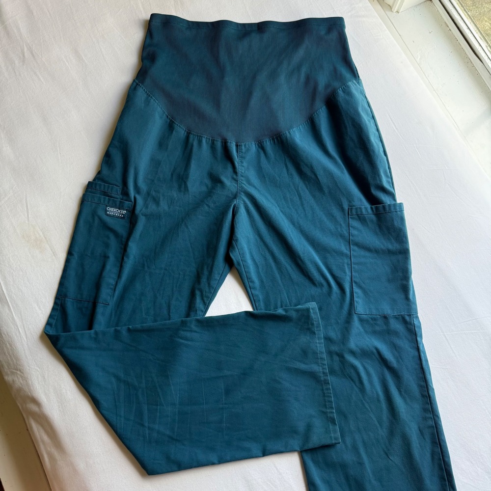 Cherokee Workwear Maternity Scrub Pants Teal Caribbean Blue WW220T Medium Nurse